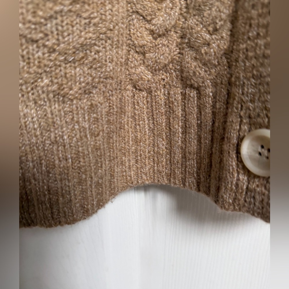 CAbi Chunky Cable Knit Grandpa Cardigan Sweater Beige Small Tan Women’s - Picture 6 of 10